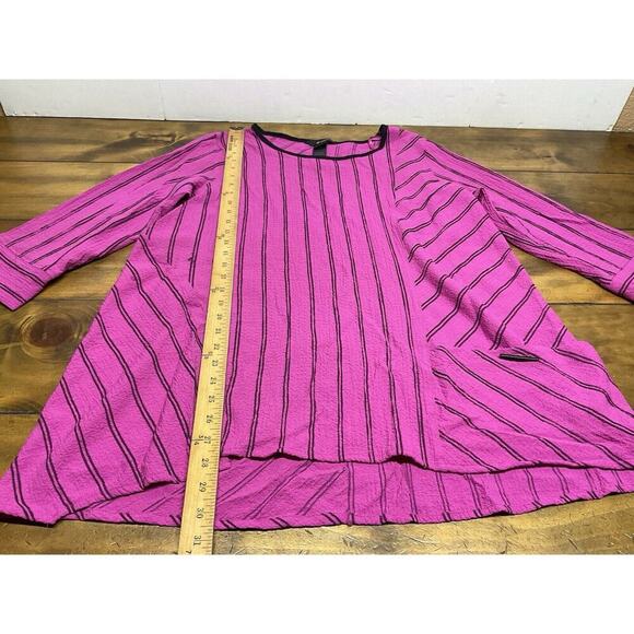 Ali Miles Pink Black Tunic Top Large Hanky Hem Button Detail Lagenlook - Picture 5 of 7